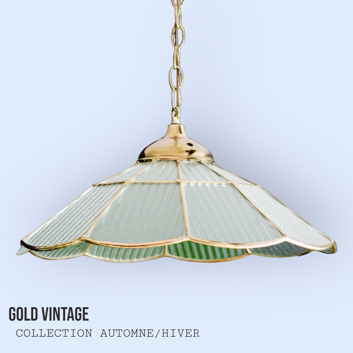 Vintage Brass Pendant with Gold Chain and Lancaster Shade