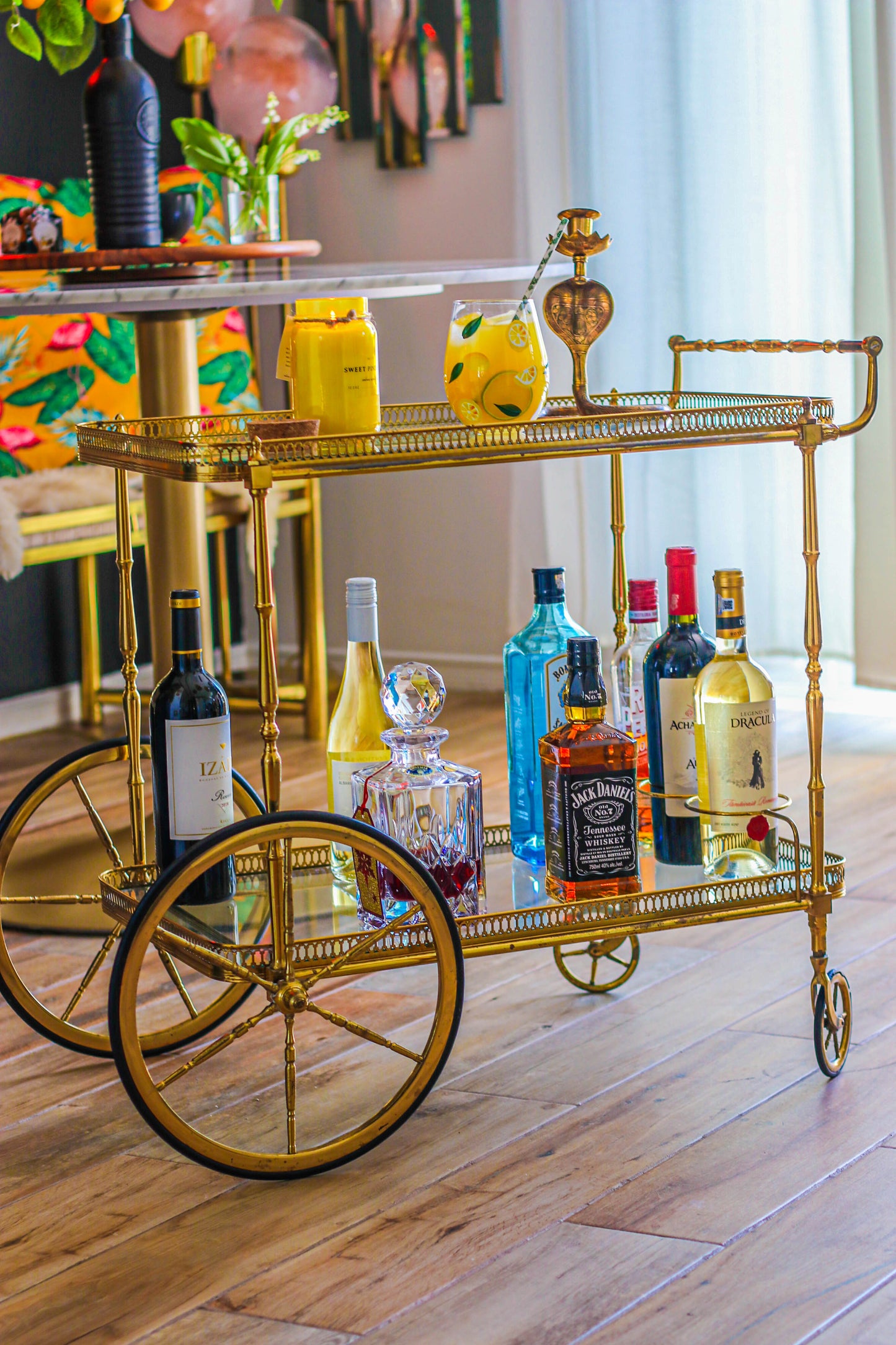 1970's Italian Gold Vintage Bar Cart