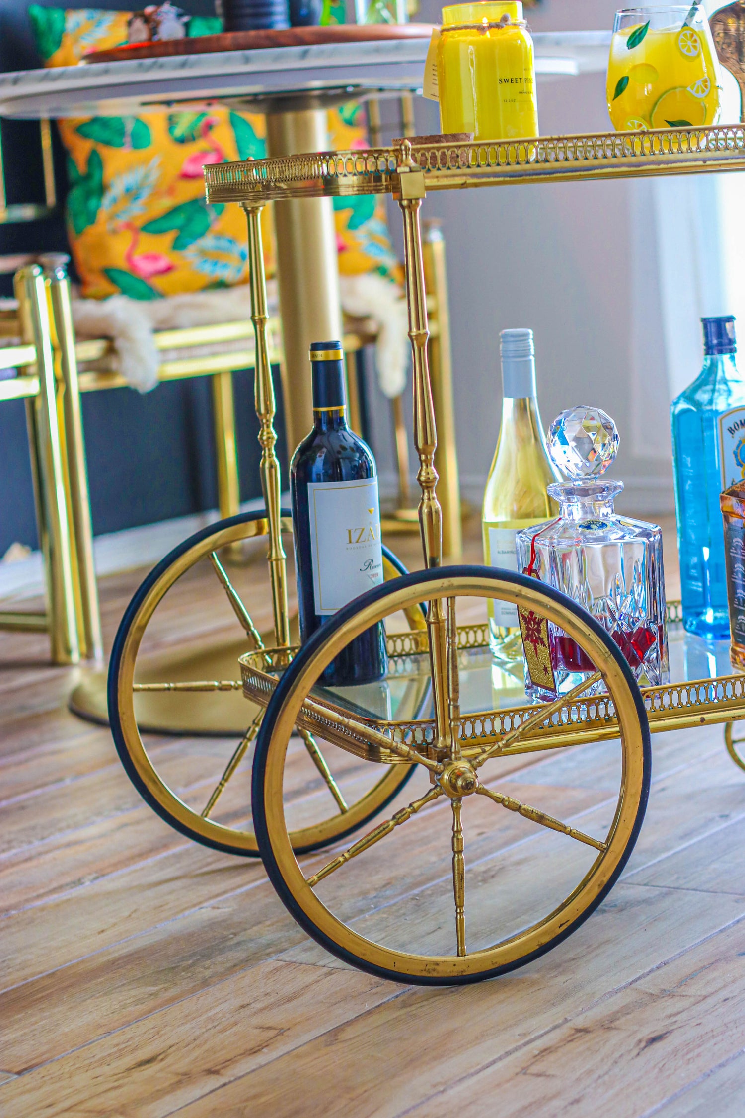 1970's Italian Gold Vintage Bar Cart