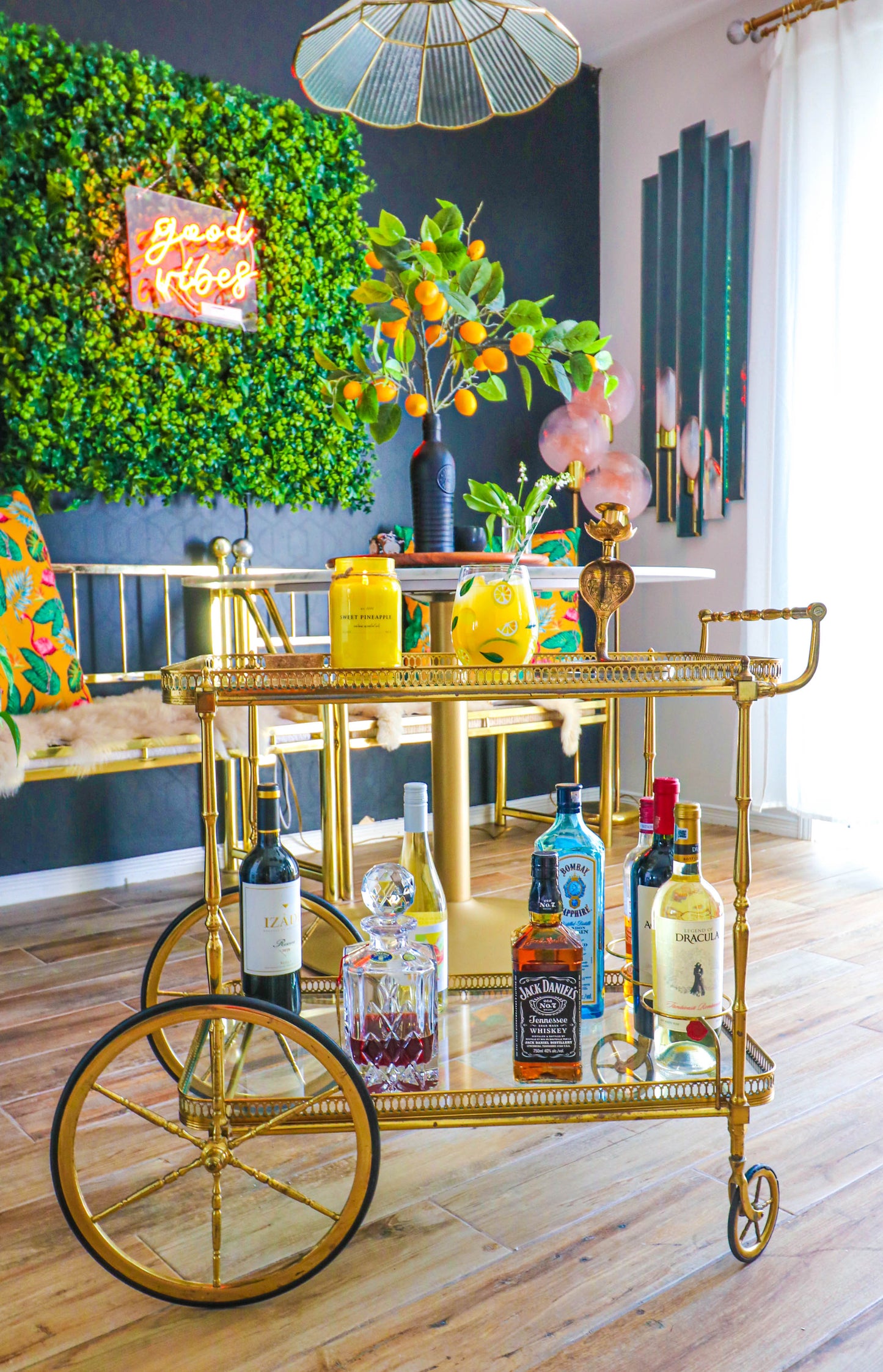 1970's Italian Gold Vintage Bar Cart