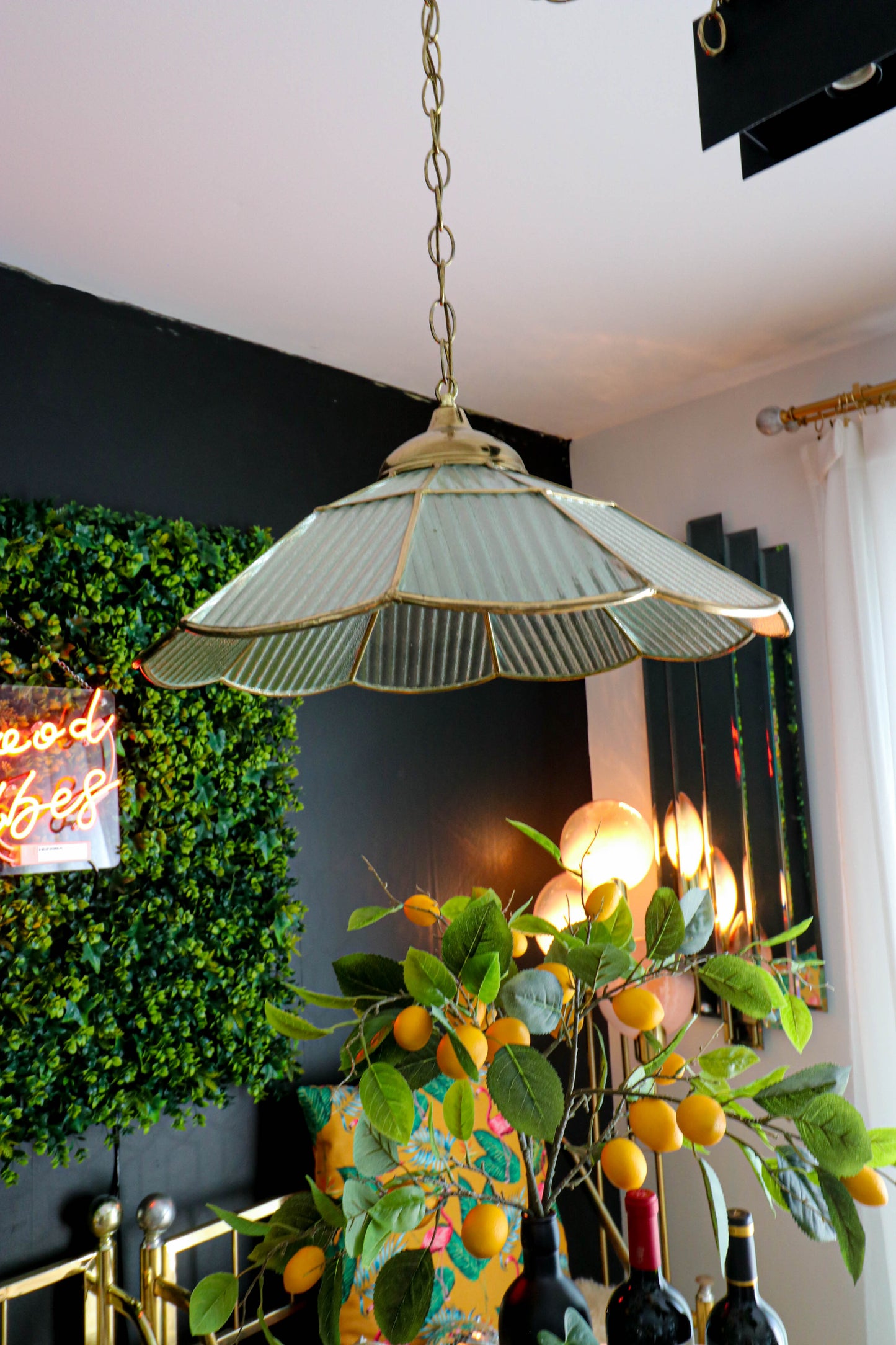 Vintage Brass Pendant with Gold Chain and Lancaster Shade