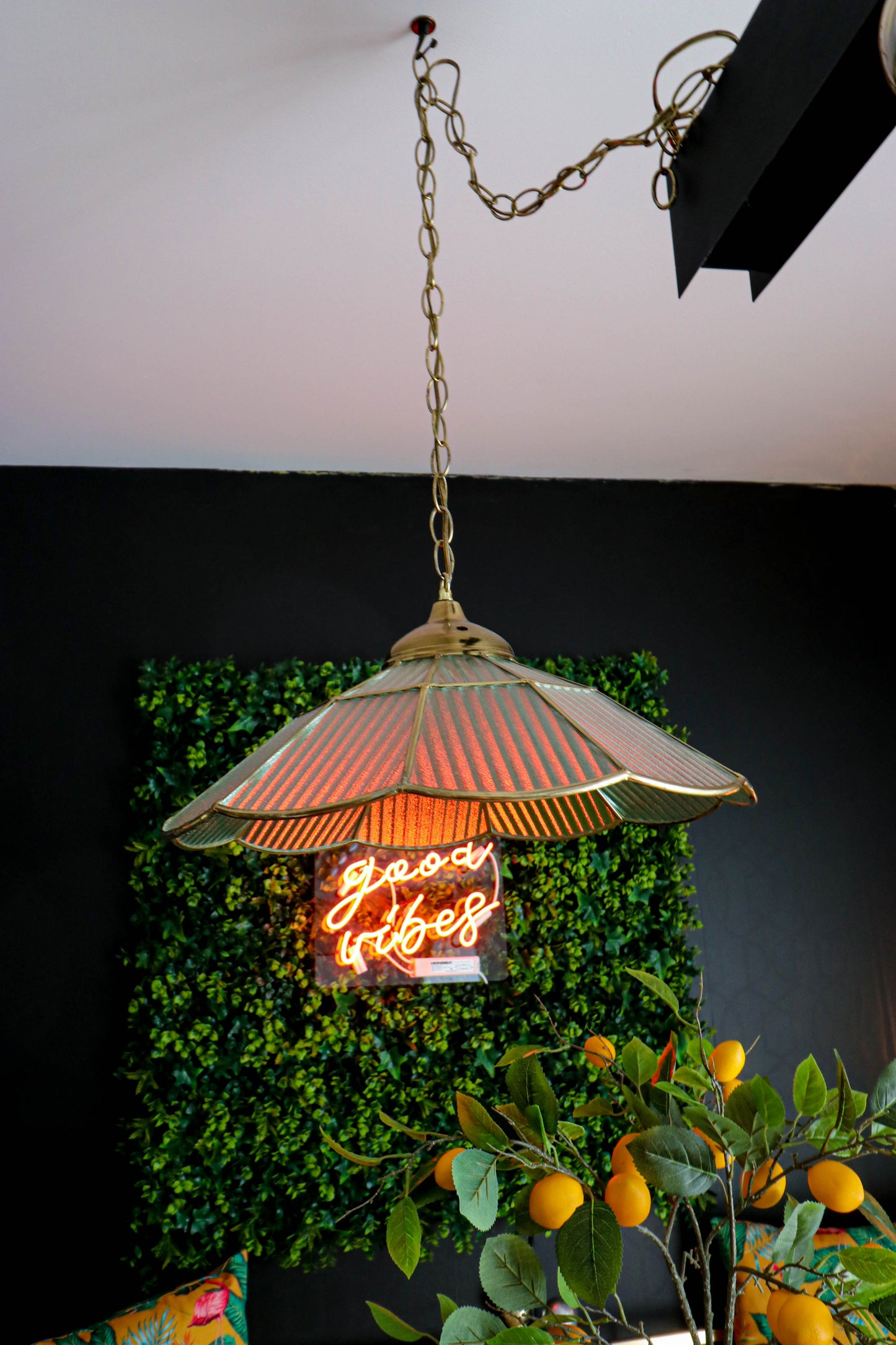 Vintage Brass Pendant with Gold Chain and Lancaster Shade