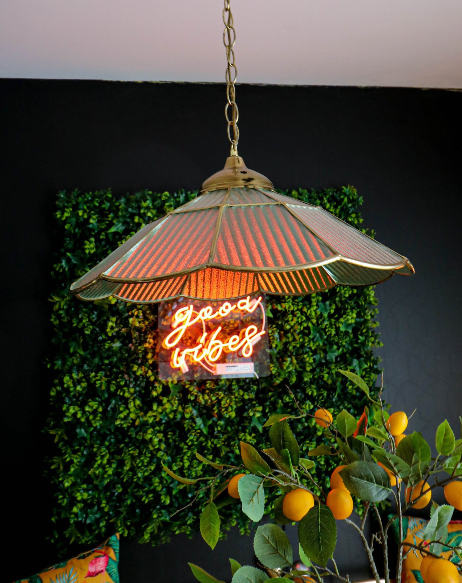 Vintage Brass Pendant with Gold Chain and Lancaster Shade