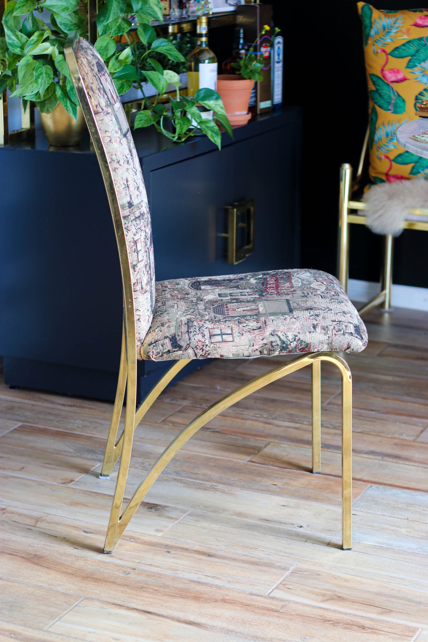 Mid-Century Hollywood Regency Dining Chairs with Brass Frame, Set of 6