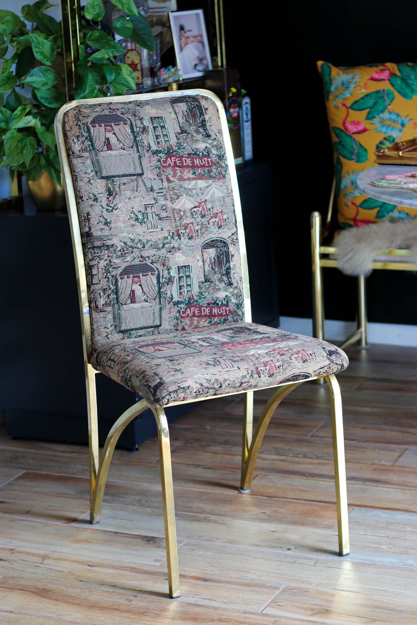 Mid-Century Hollywood Regency Dining Chairs with Brass Frame, Set of 6