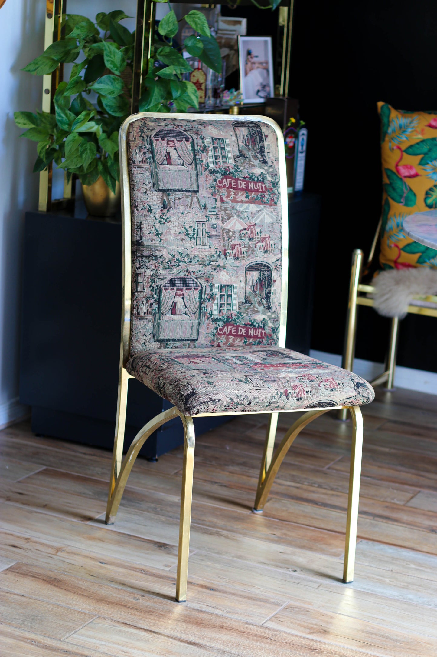 Mid-Century Hollywood Regency Dining Chairs with Brass Frame, Set of 6