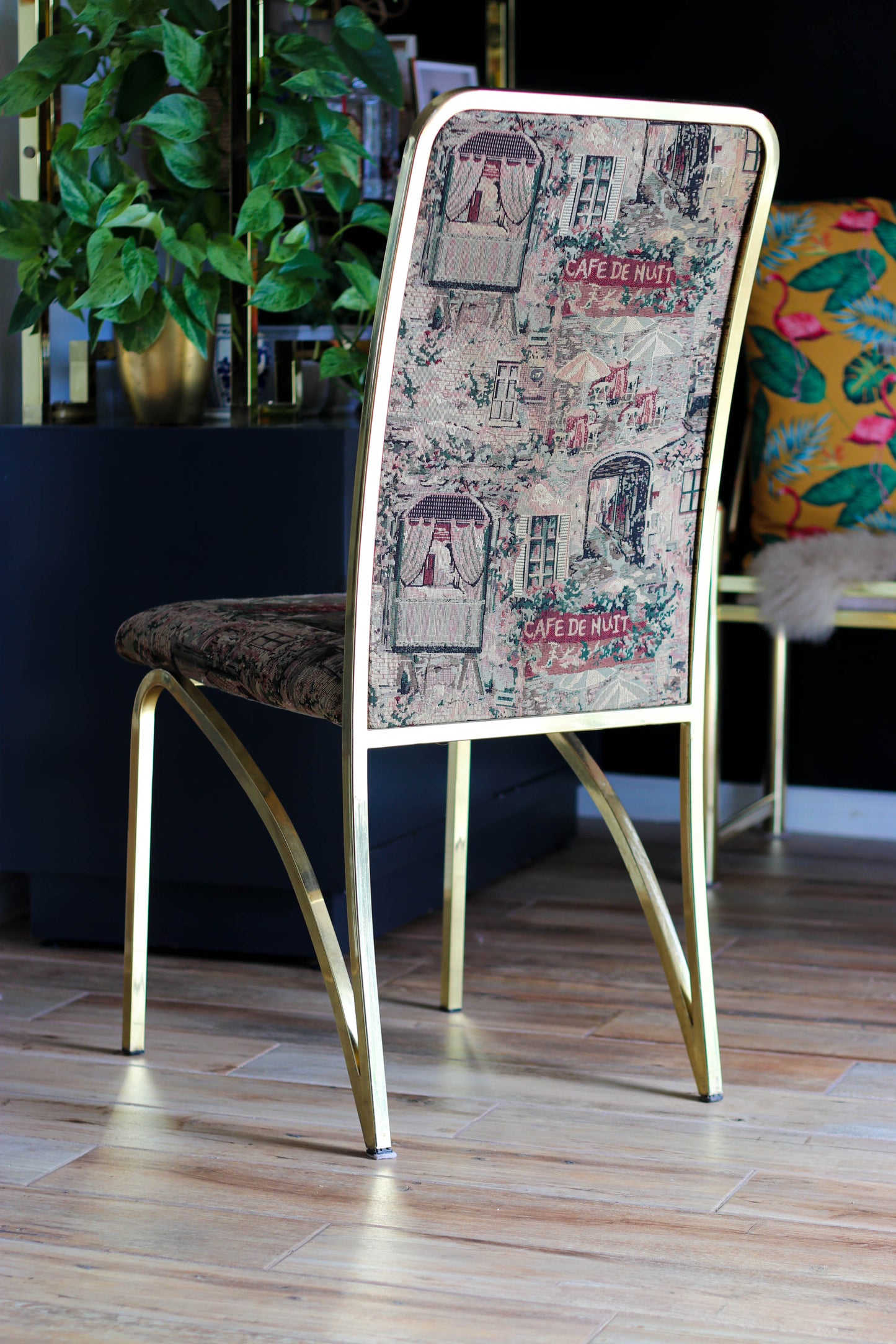 Mid-Century Hollywood Regency Dining Chairs with Brass Frame, Set of 6