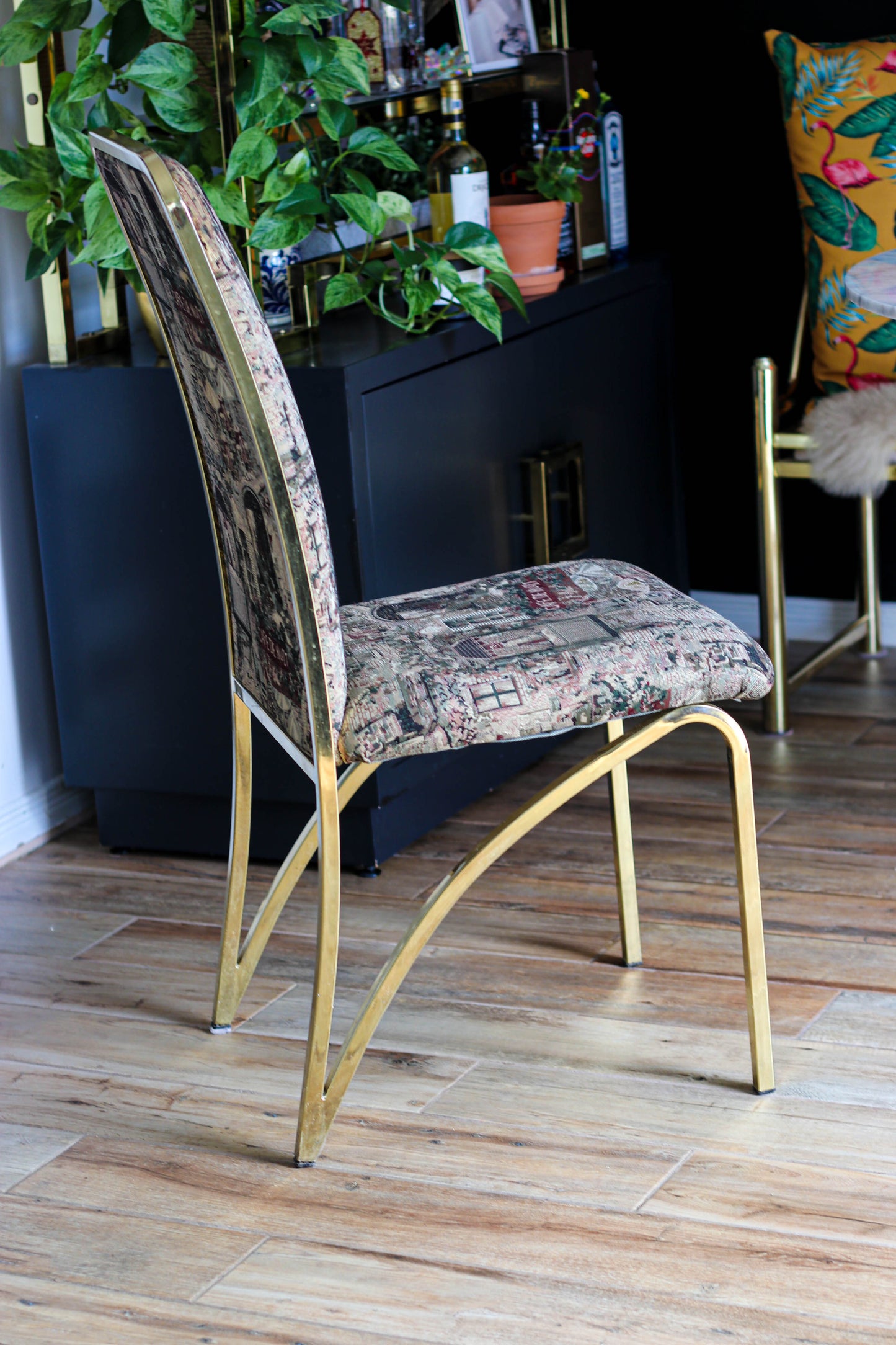 Mid-Century Hollywood Regency Dining Chairs with Brass Frame, Set of 6