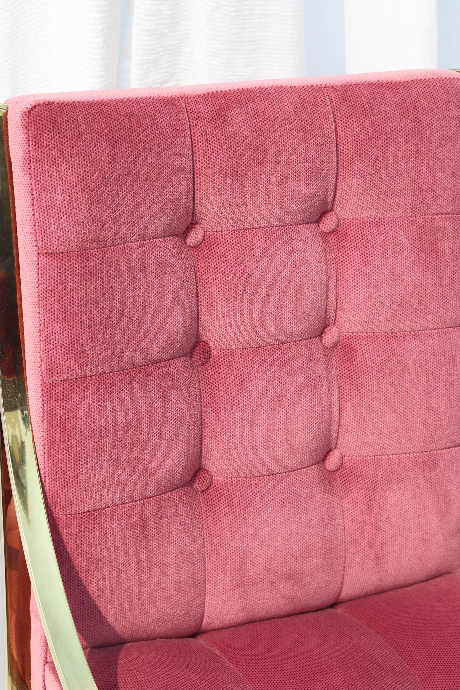 Hollywood Regency Pink Velvet Vintage Brass Dining Room Chair