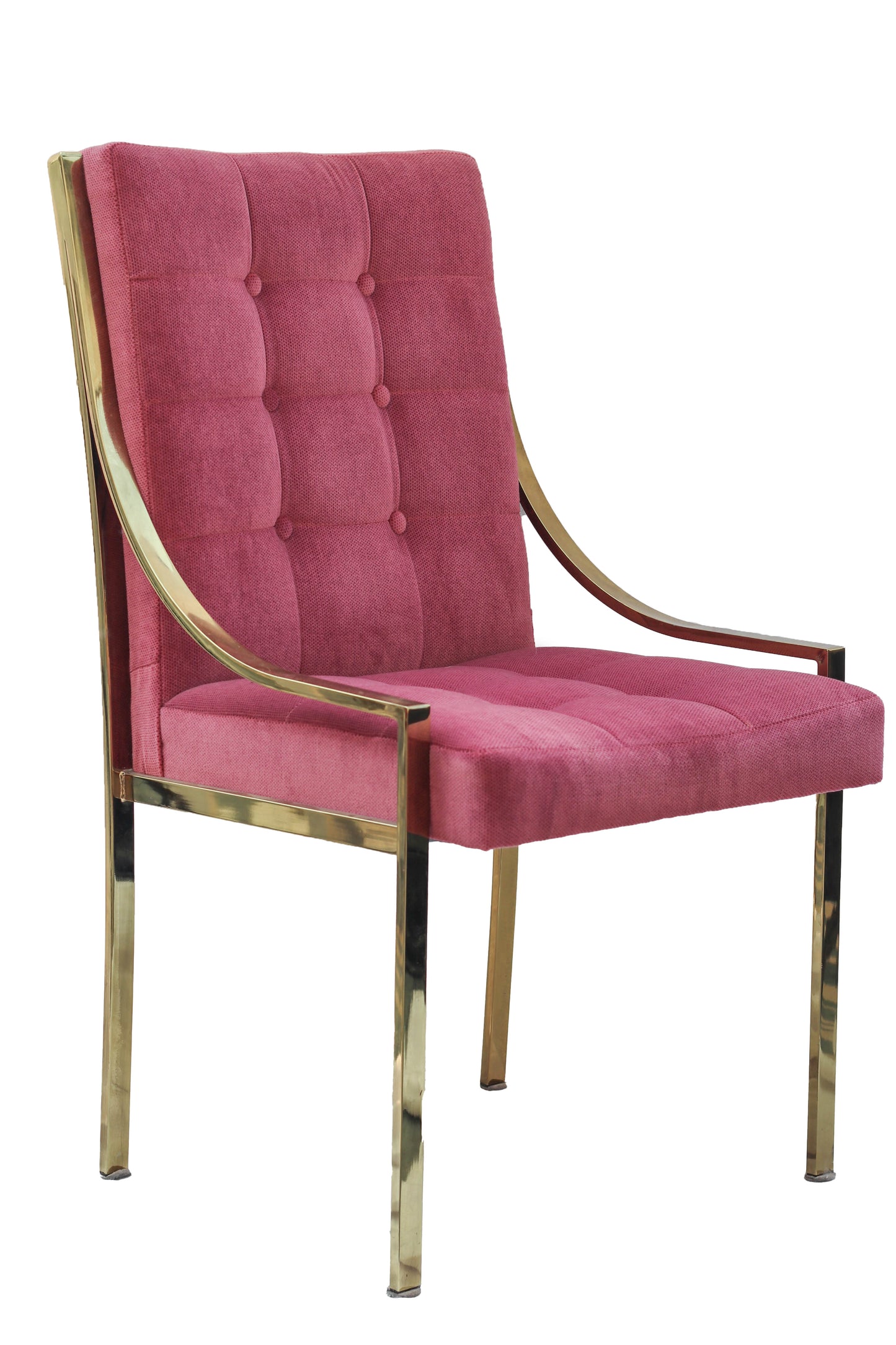 Hollywood Regency Pink Velvet Vintage Brass Dining Room Chair