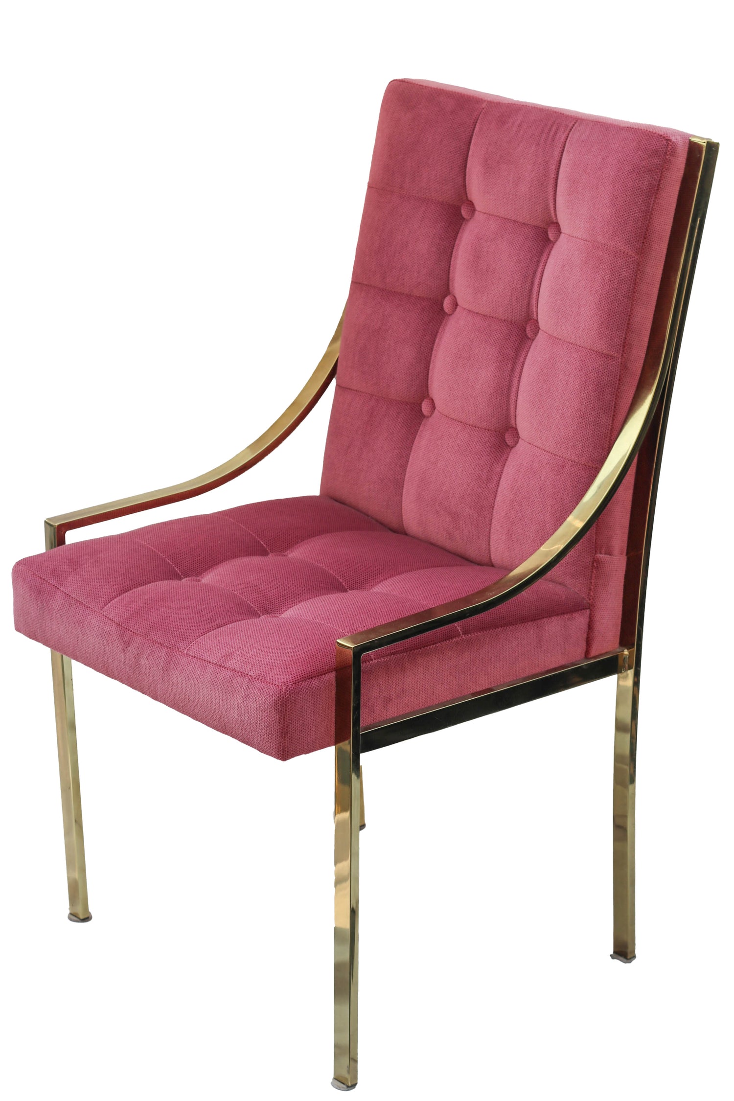 Hollywood Regency Pink Velvet Vintage Brass Dining Room Chair