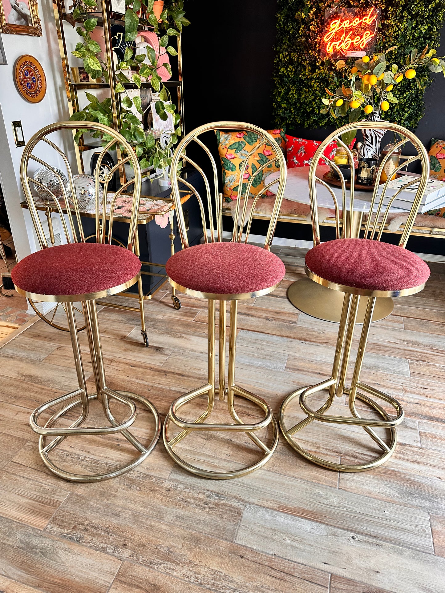 Hollywood Regency Vintage Brass Bar Stool